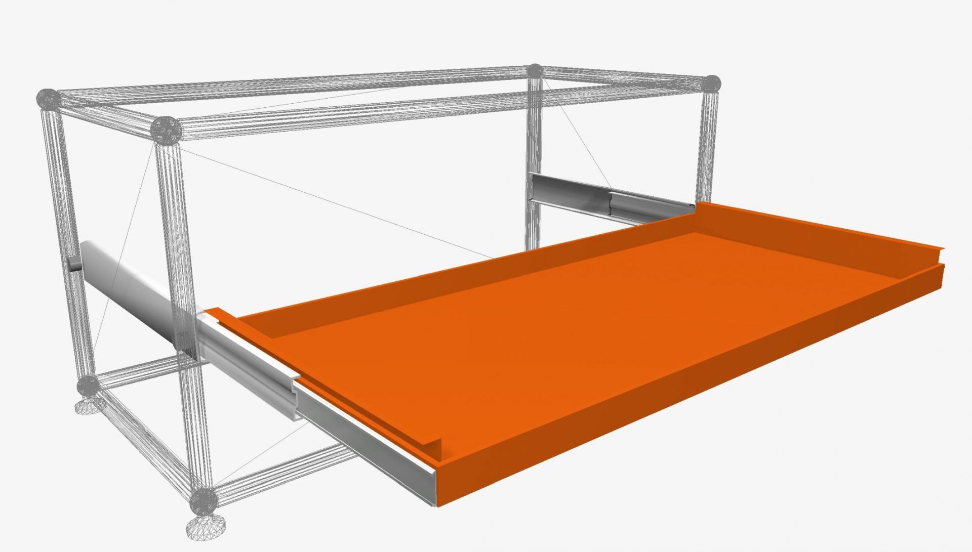 USM Haller Ausziehtablar Ersatzteil, orangefarbene Schublade für USM Möbelbausystem, Tablar zur Erweiterung und Reparatur.
