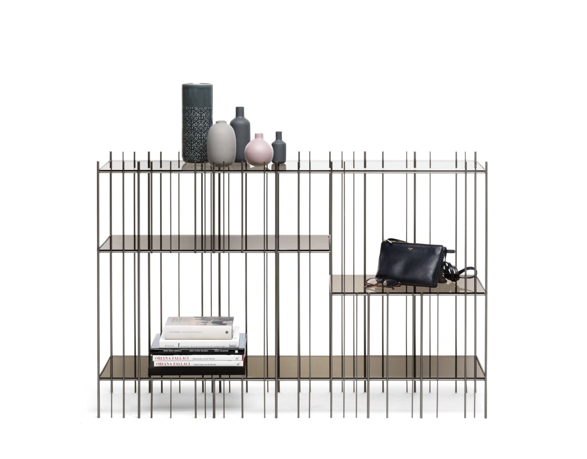 Mogg Metrica Konsole mit bronzefarbenen Glasböden, modernes Design Regal für Wohnzimmer und Büro.