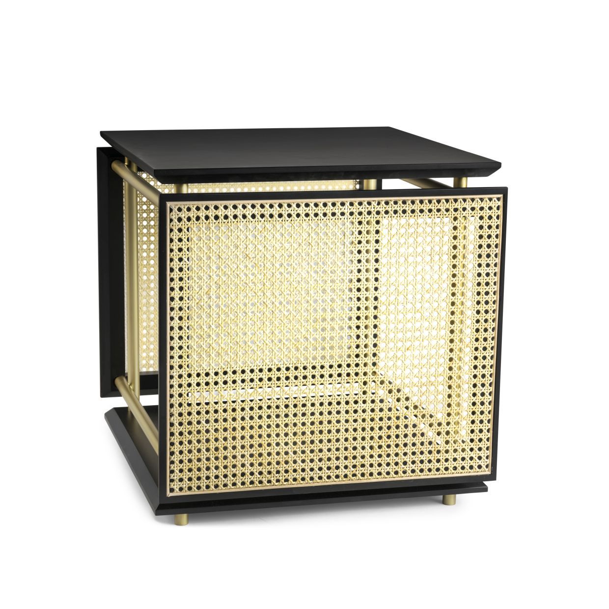 Wiener Box Beistelltisch von Wiener GTV Design mit schwarzer Tischplatte und Wiener Geflecht.