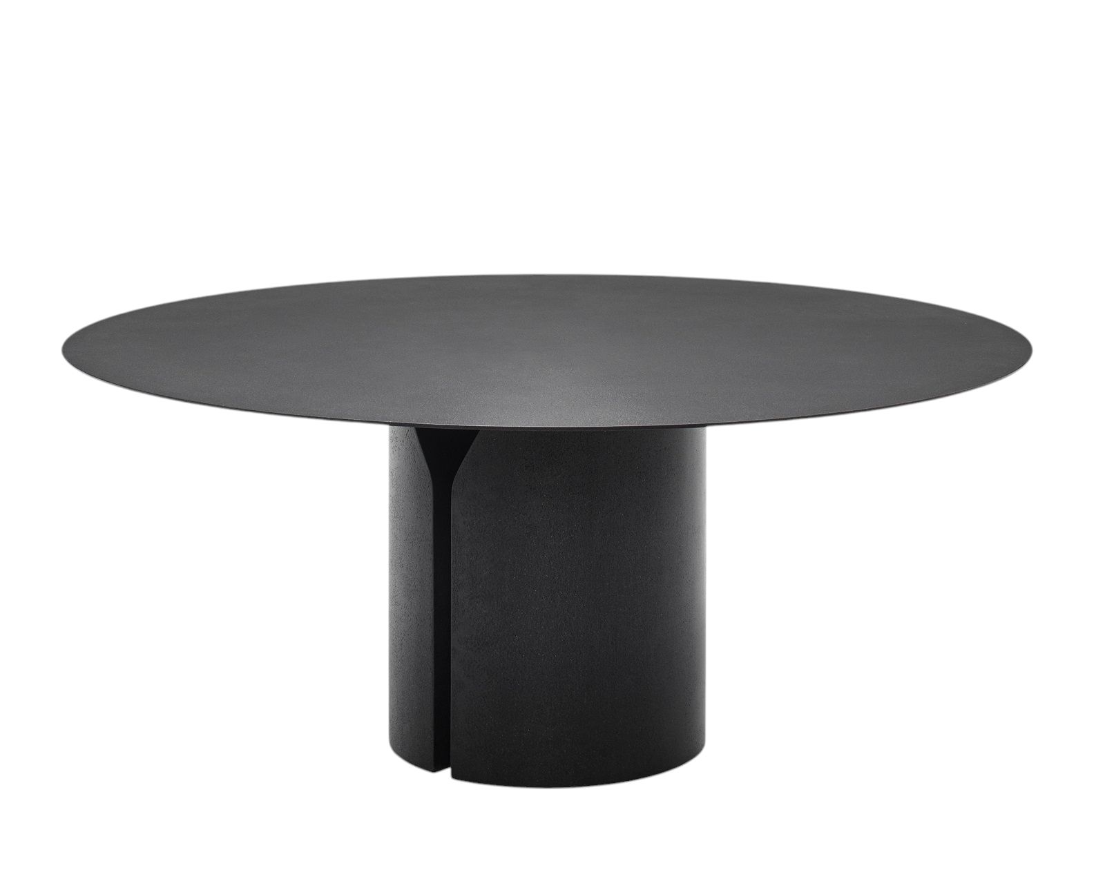 Schwarzer NVL Table Esstisch von MDF Italia mit runder Tischplatte und zylindrischem Fuß.