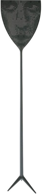 Graue Dr. Skud Fliegenklatsche von Alessi, Insektenschutz mit langem Griff und gelochtem Schlagkopf.