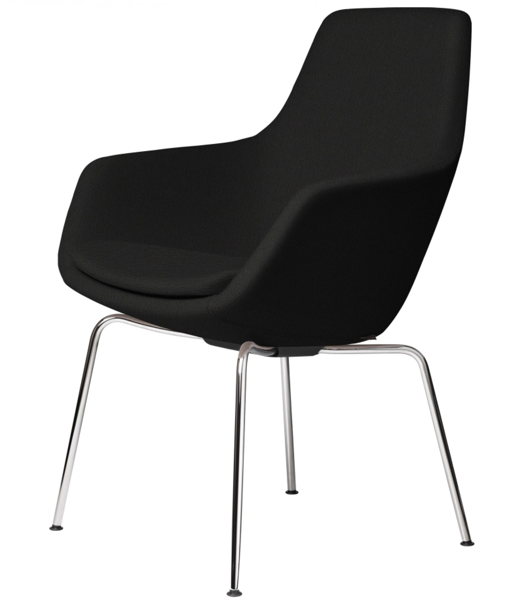 Schwarzer Little Giraffe Stuhl von Fritz Hansen mit festem Bezug und Chromgestell.