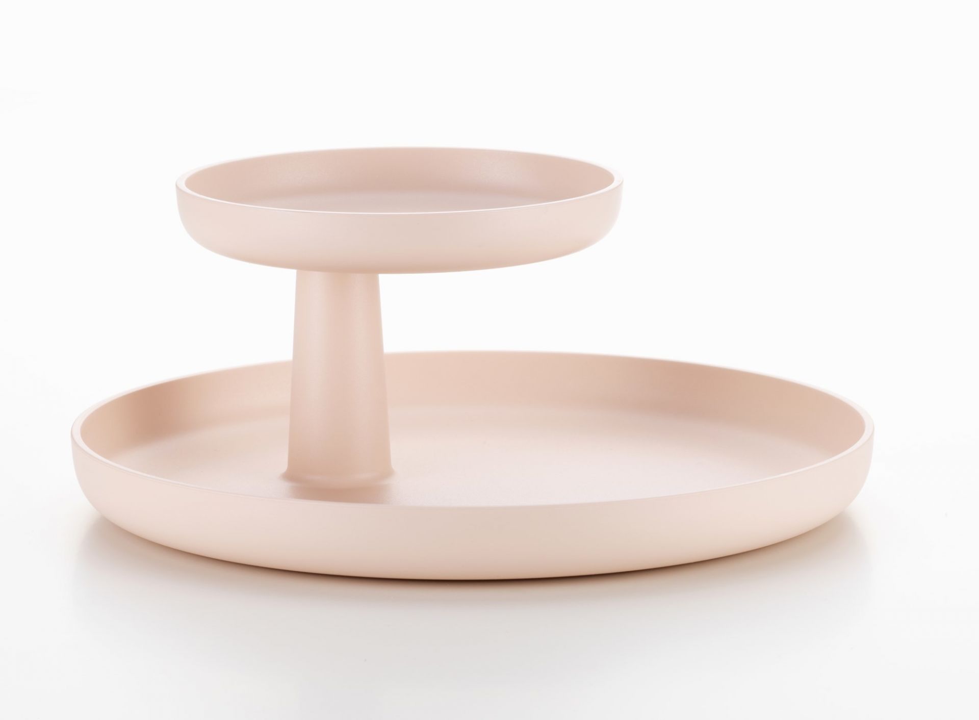Vitra Rotary Tray, zartrosa Serviertablett mit zwei Ebenen für Küche und Wohnzimmer.