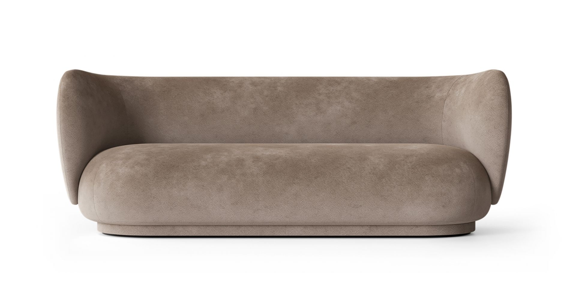 Beige Rico Sofa von Ferm Living mit weichem Samtbezug, 3-Sitzer, Frontansicht.