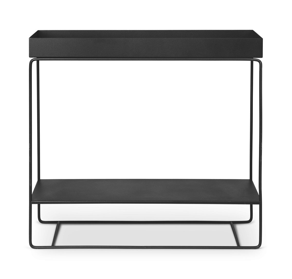 Schwarze Ferm Living Plant Box mit zwei Ebenen für Pflanzen und Dekoration.