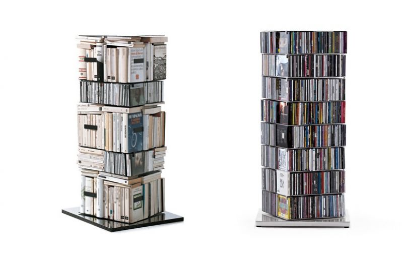 Ptolomeo Bücherregal und CD-Regal: Drehbare Säule für Bücher und CDs, modernes Design.