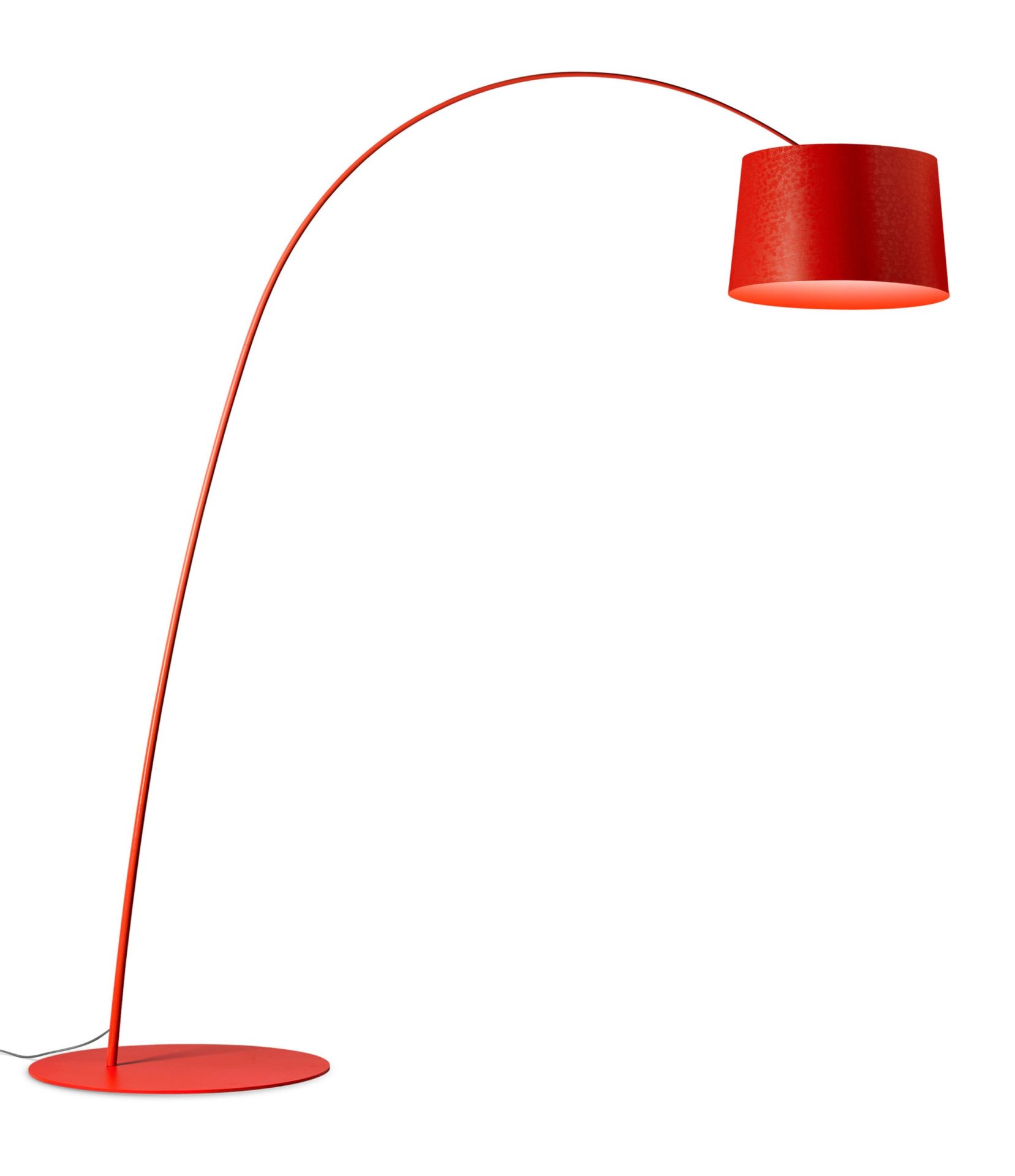 Twiggy LED Stehleuchte von Foscarini in Purpur, modernes Design mit gebogenem Lampenarm und Lampenschirm.
