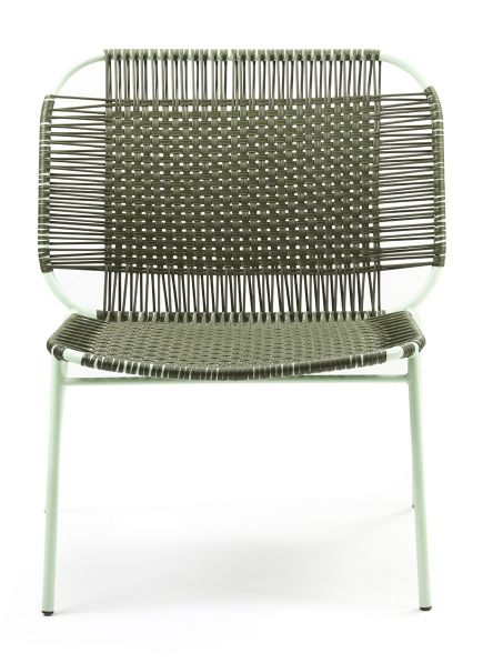 Cielo Lounge Chair in Olive und Pastellgrün, Outdoor Lounge Stuhl mit geflochtener Sitzfläche.