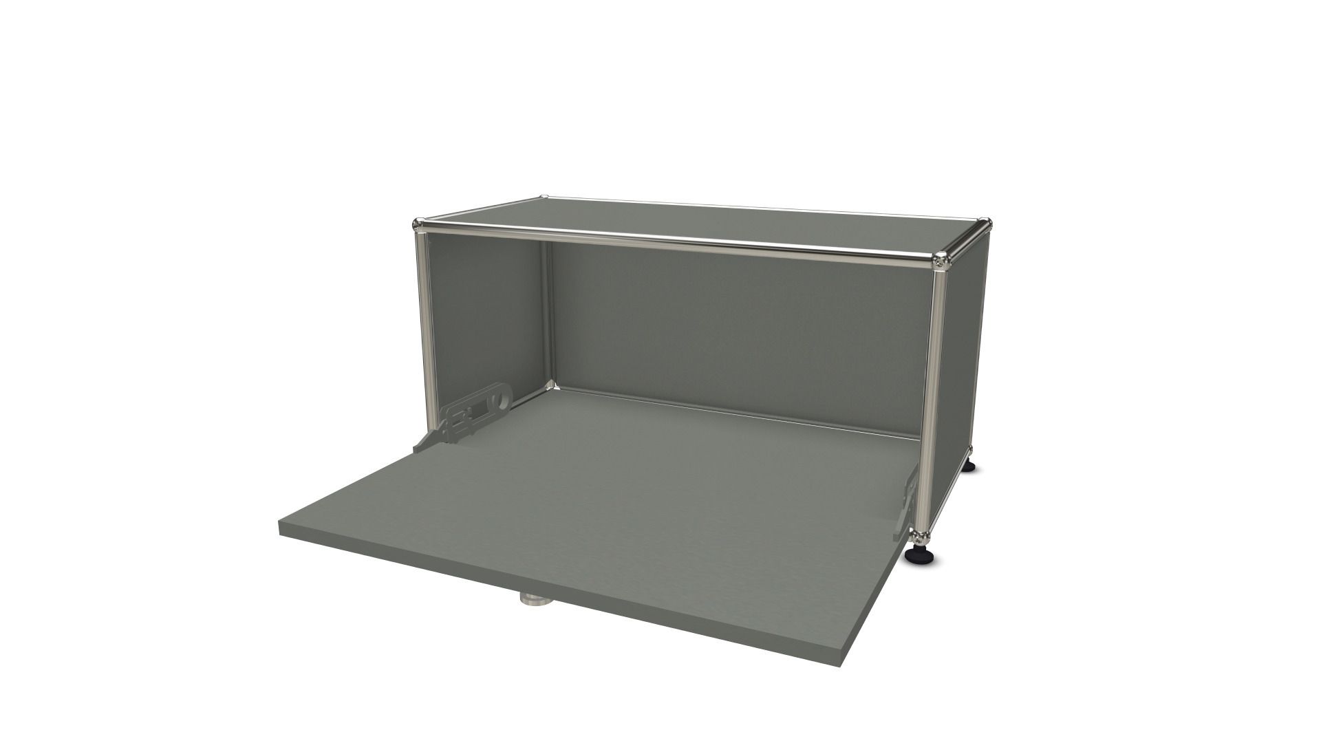 USM Haller Klappe in Mittelgrau als Ersatzteil, geöffnet, für Möbelbausysteme und modulare Einrichtung.