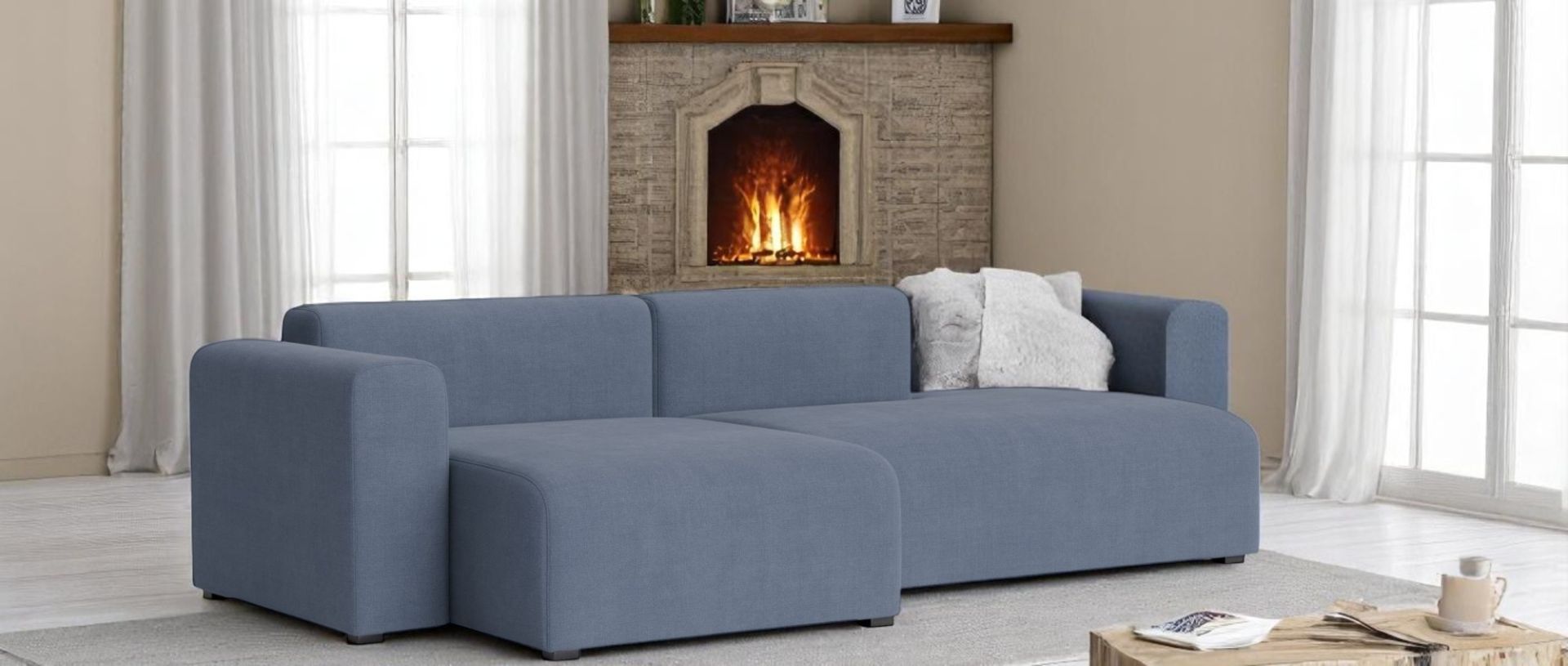Mags Sofa in warmgrauem Stoff: Modernes 2,5-Sitzer Sofa mit Armlehne links für Wohnzimmer.