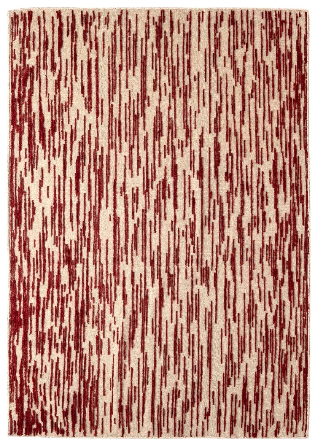 Doblecara Rug Teppich von Nanimarquina: Beige Teppich mit abstraktem, vertikalem Muster in Rot.