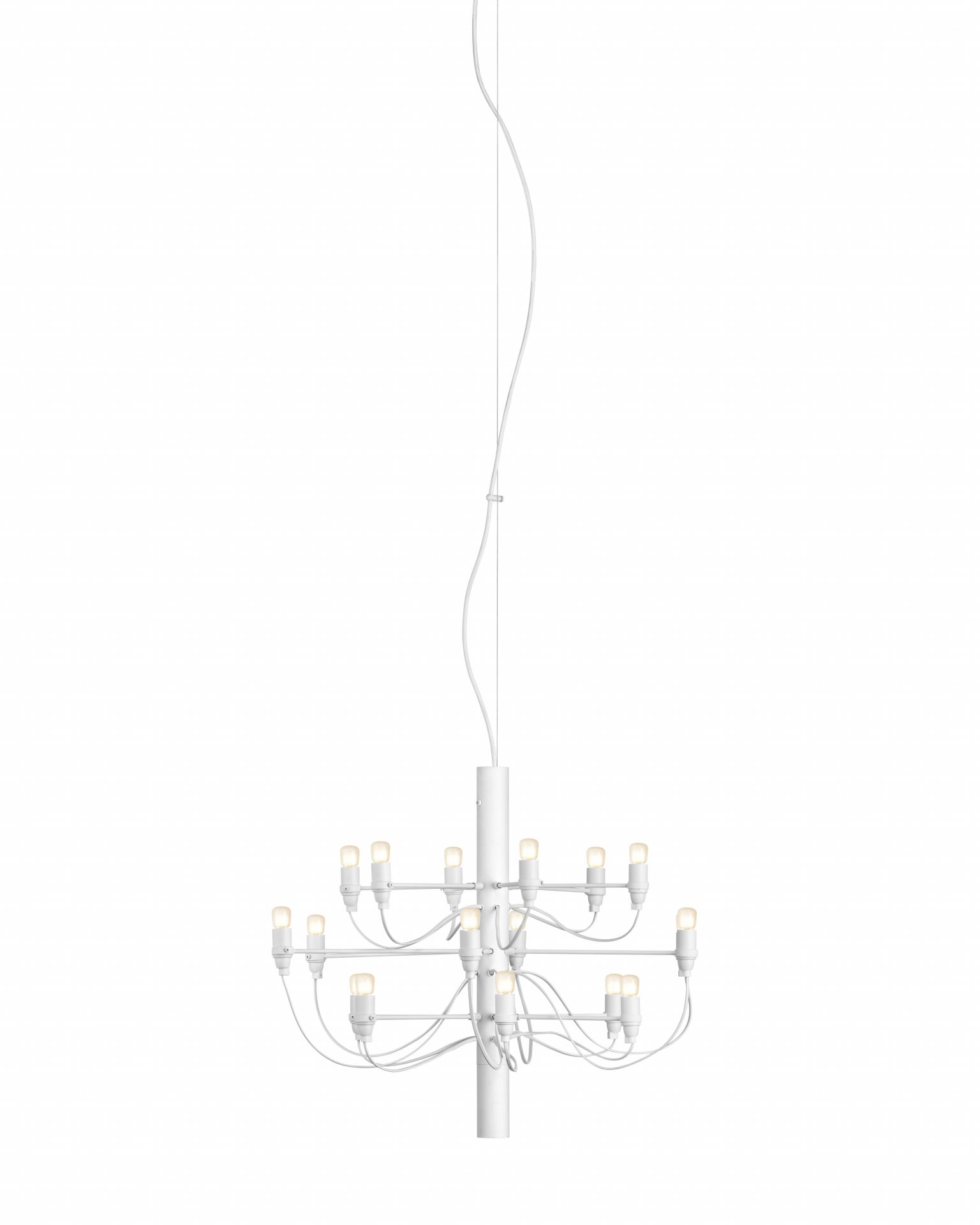 Weißer Flos Kronleuchter 2097/18 mit mattierten Glühbirnen, modernes Design für Wohnzimmer und Esszimmer.