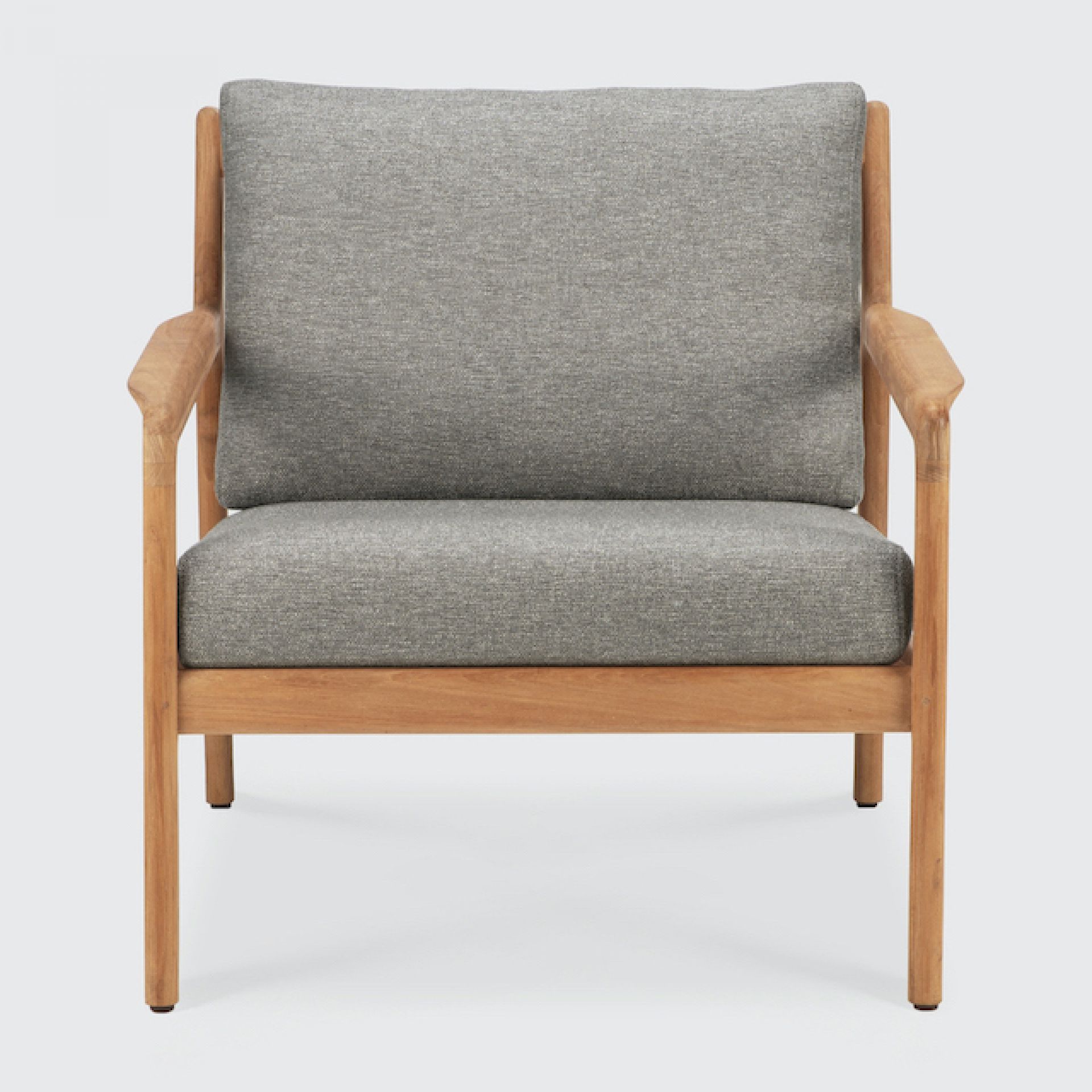 Jack Outdoor Loungesessel aus Teakholz mit grauem Kissen, bequemer Sessel für den Garten.