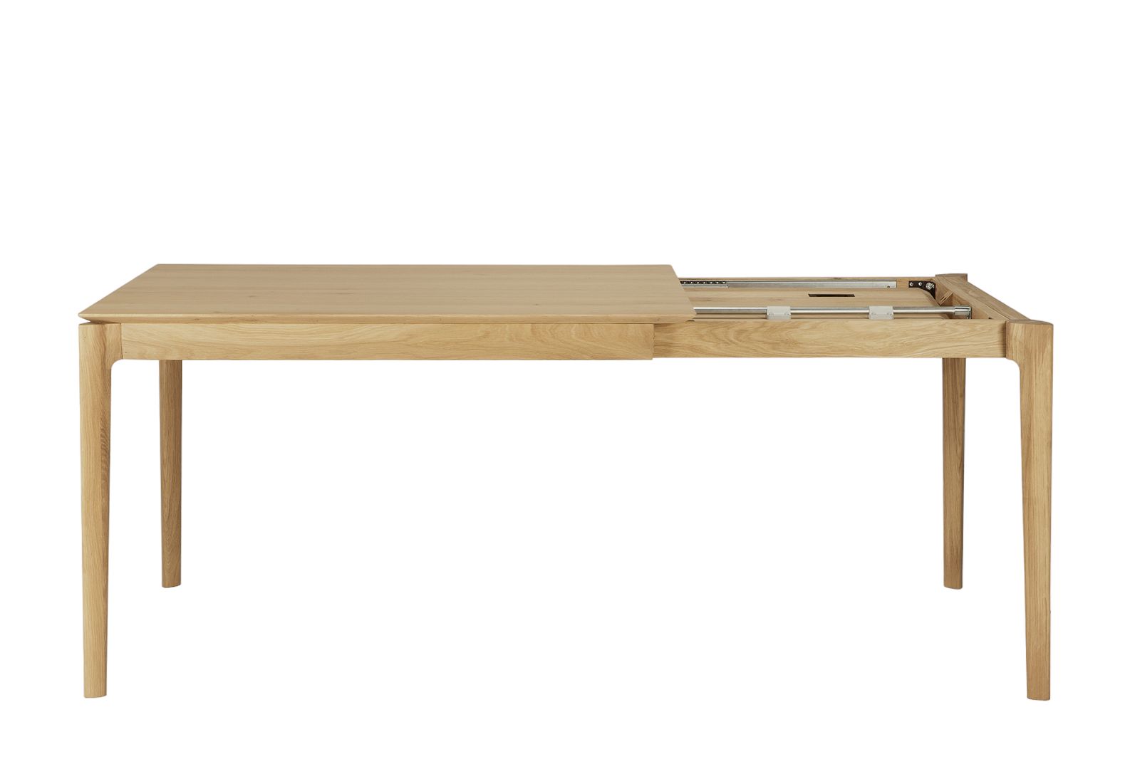 Bok Esstisch ausziehbar Eiche, rechteckiger Holztisch mit Ausziehfunktion, teilgeöffnet.