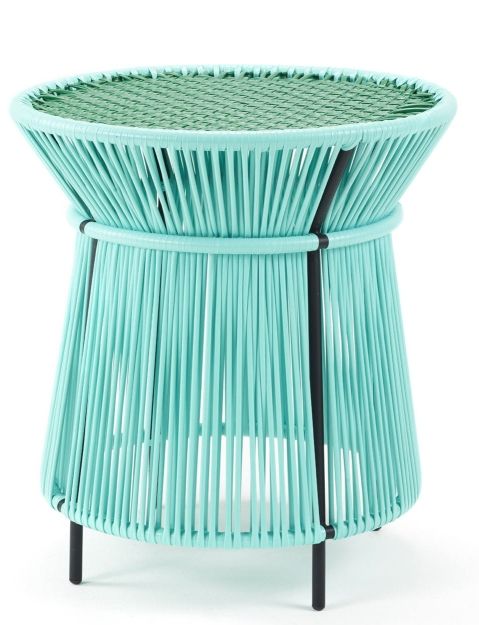Caribe Beistelltisch Outdoor in Türkis und Smaragdgrün mit schwarzem Gestell. Gartenmöbel für Terrasse.