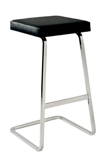 Four Seasons Barhocker von Knoll International mit schwarzem Sitzpolster und verchromtem Gestell.