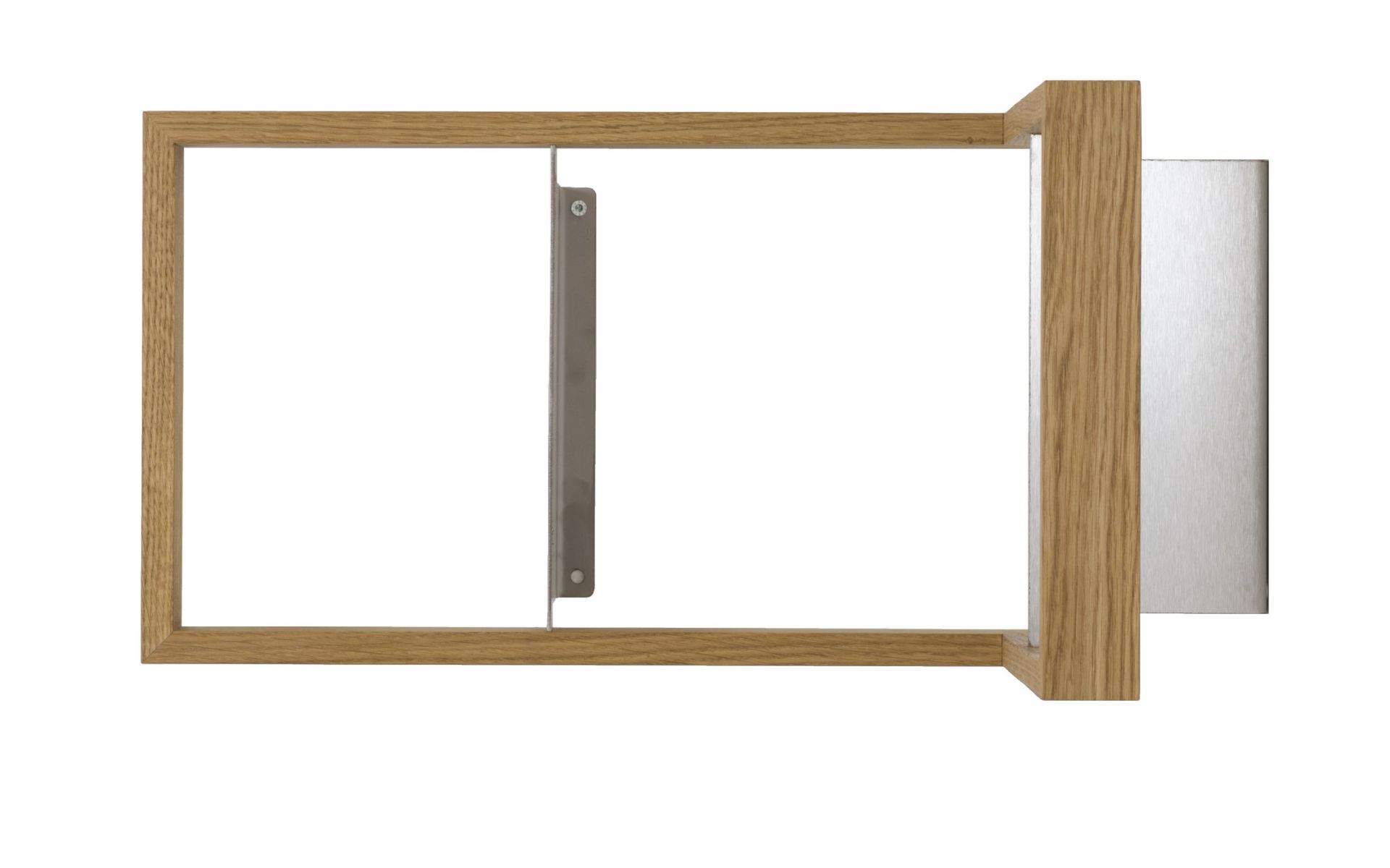 Draufsicht des Regals b-eck2 aus Eiche mit Metallhalterung, modernes Wandregal für Wohnzimmer und Büro.