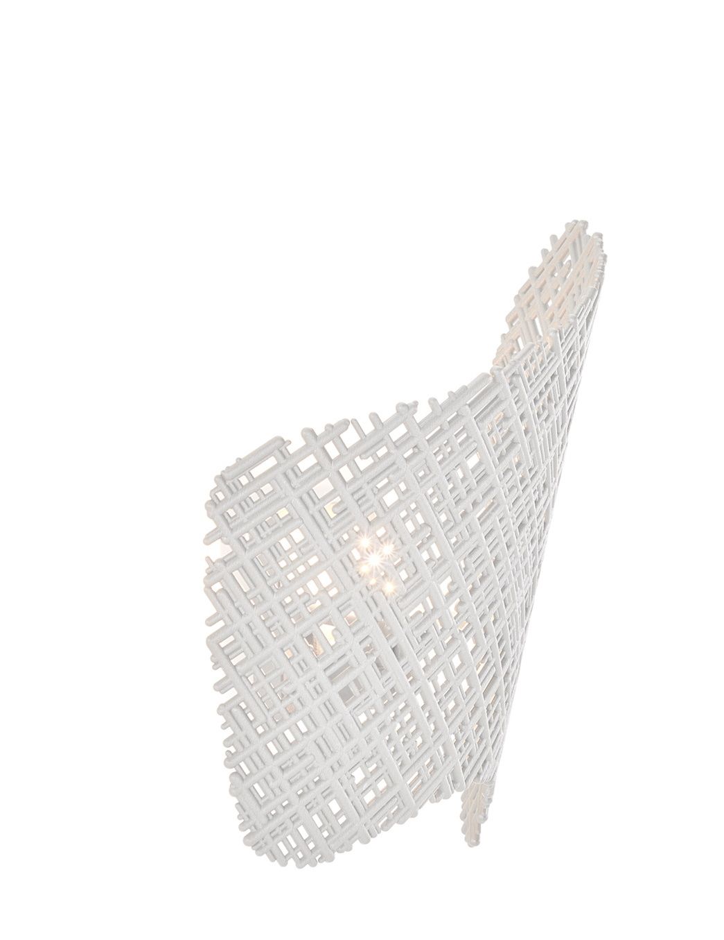 Weiße Tea Applique Wandleuchte von Kartell, modernes Design mit filigranem, gitterartigem Lampenschirm und warmem Lichtschein.