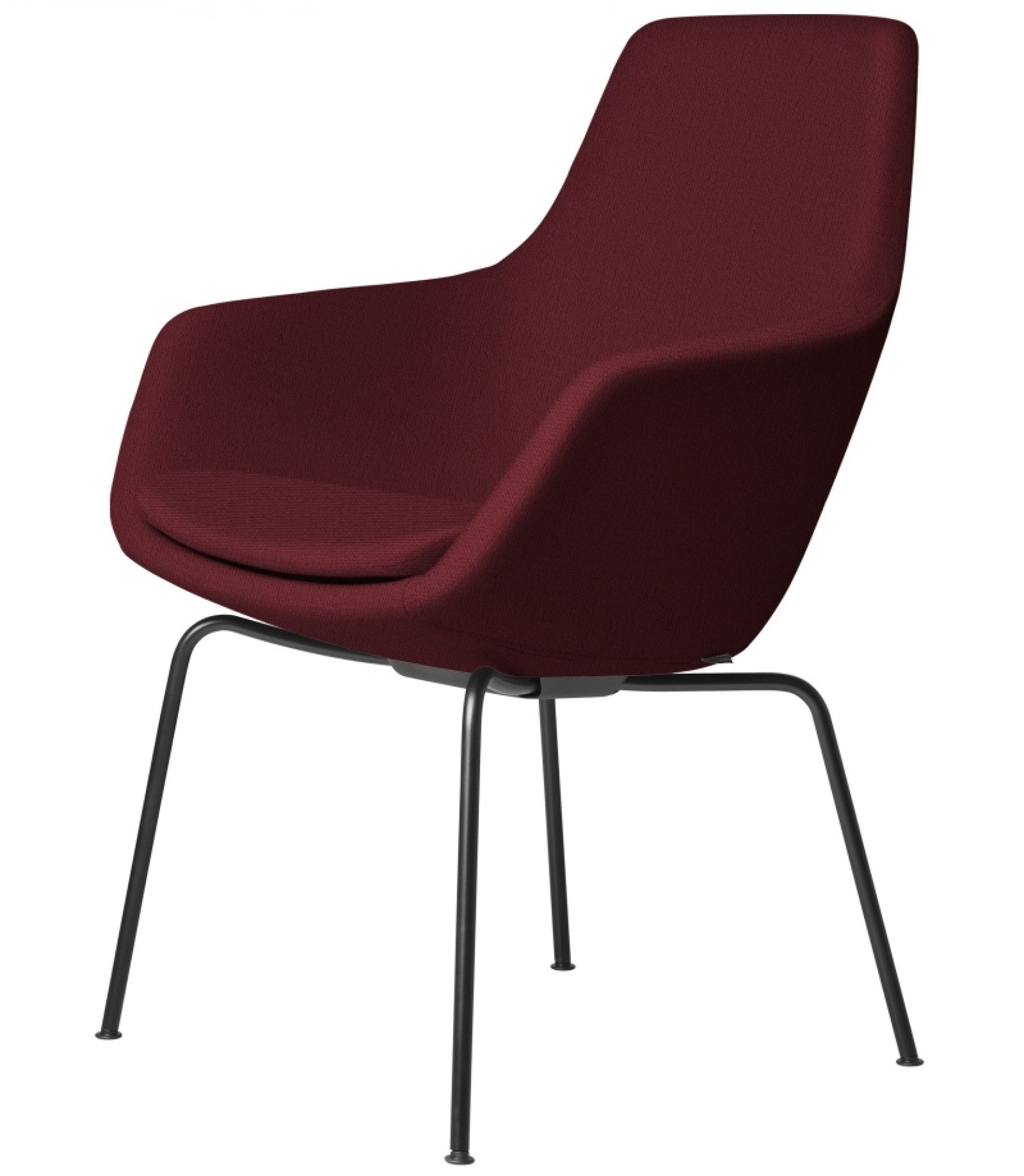 Burgunderroter Little Giraffe Stuhl von Fritz Hansen mit abnehmbarem Bezug und schwarzen Metallbeinen. Designstuhl für Wohnzimmer und Büro.