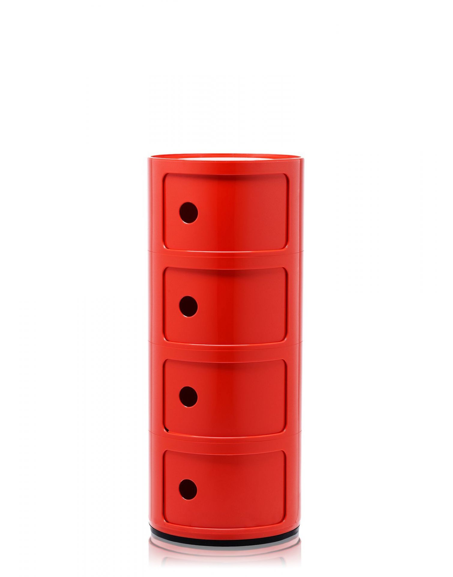 Roter Componibili Turm mit vier Elementen von Kartell. Design Aufbewahrungsmöbel für Wohnzimmer und Büro.