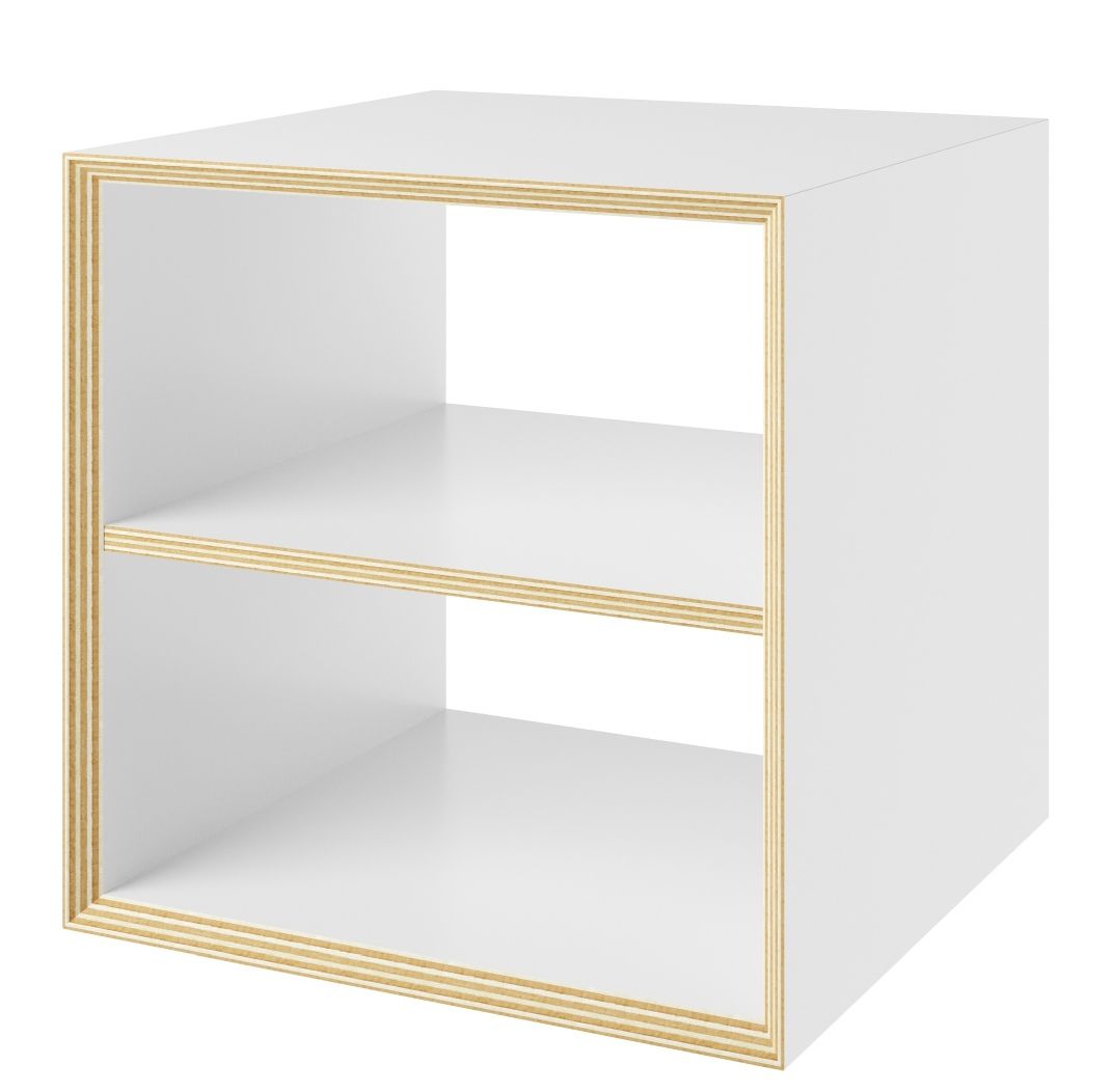 Vertiko Dice Beistelltisch von Müller Möbelwerkstätten, weißer Nachttisch oder Hocker mit zwei Fächern.