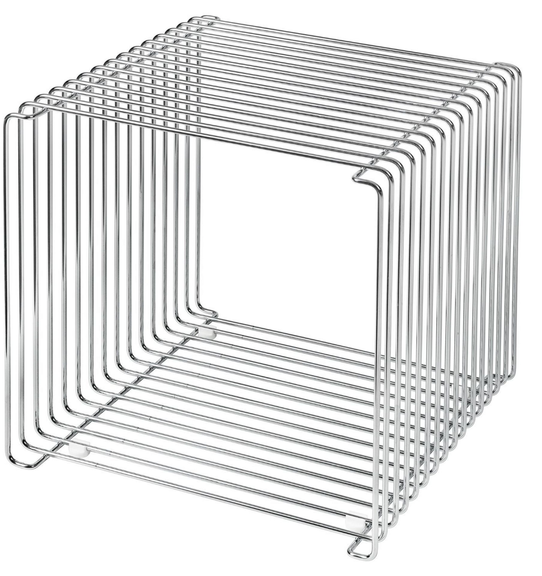 Montana Wire Cube Drahtregal aus verchromtem Stahl, quadratisches Design für modulare Aufbewahrung und stilvolle Raumgestaltung.