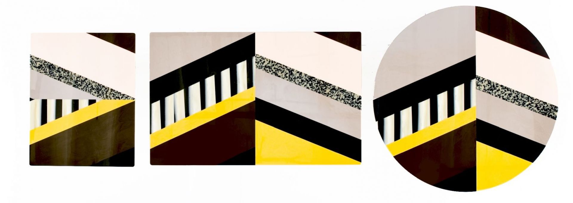 Gelber Fishbone Tisch von Moroso: Abstraktes Design mit geometrischen Formen und lebendigen Farben. Runder Tisch für modernes Wohnen.