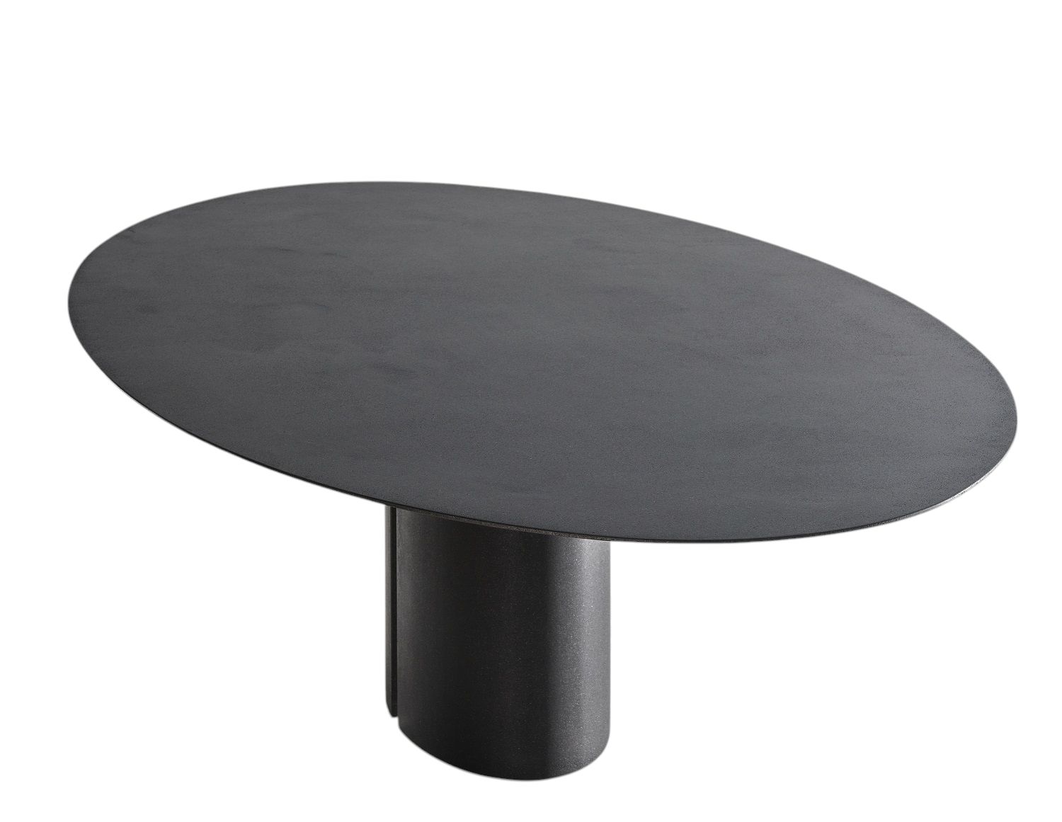 Schwarzer NVL Table Tisch von MDF Italia mit ovaler Tischplatte und zylindrischem Fuß.