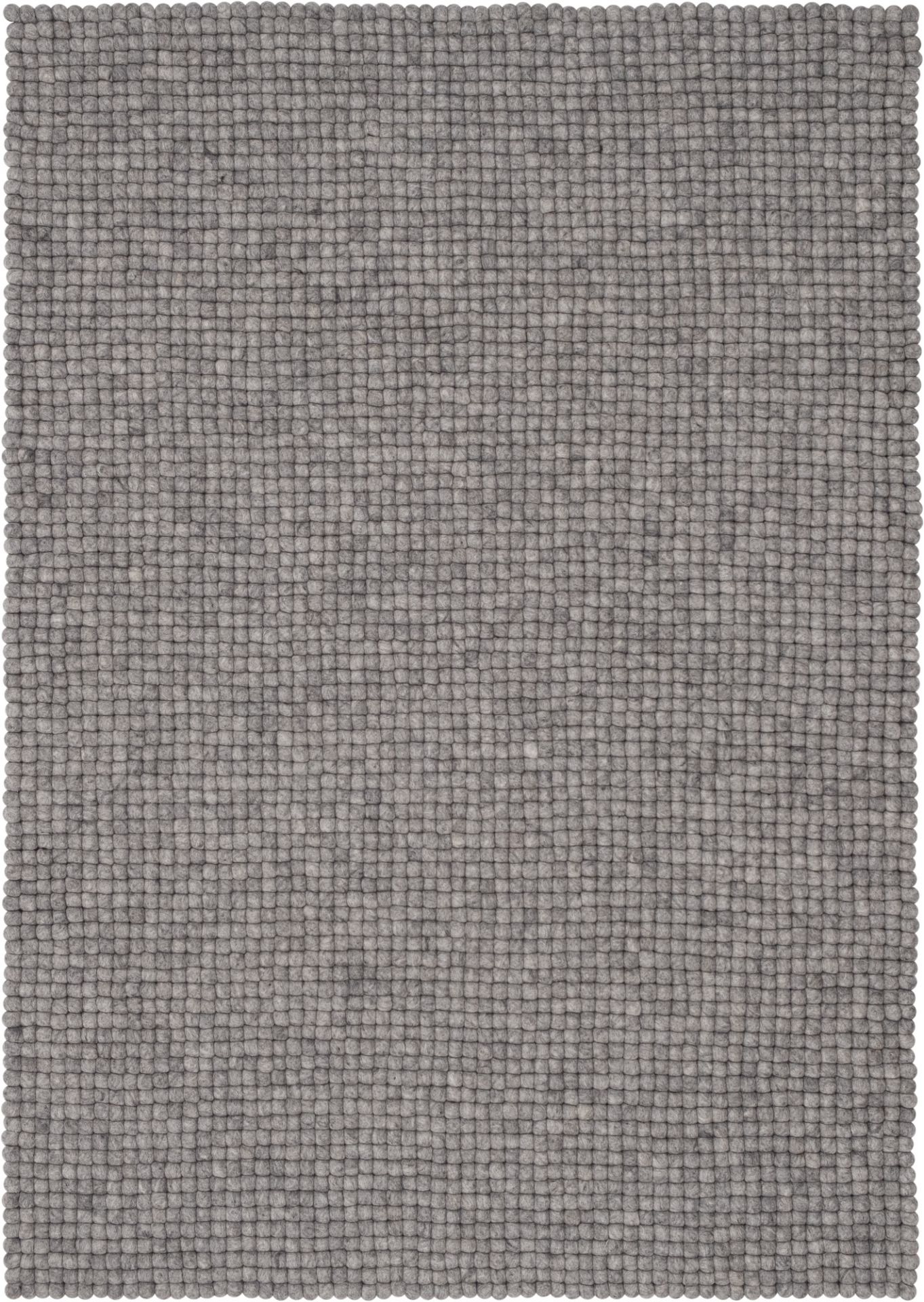 Grauer Filzkugel Teppich 160x230 cm von Myfelt. Handgefertigter Wollteppich aus Filzkugeln.