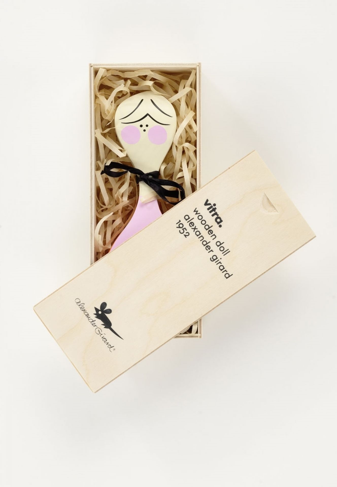 Vitra Wooden Doll No. 2 in Holzbox mit Holzwolle und geöffnetem Deckel, Sammlerstück.