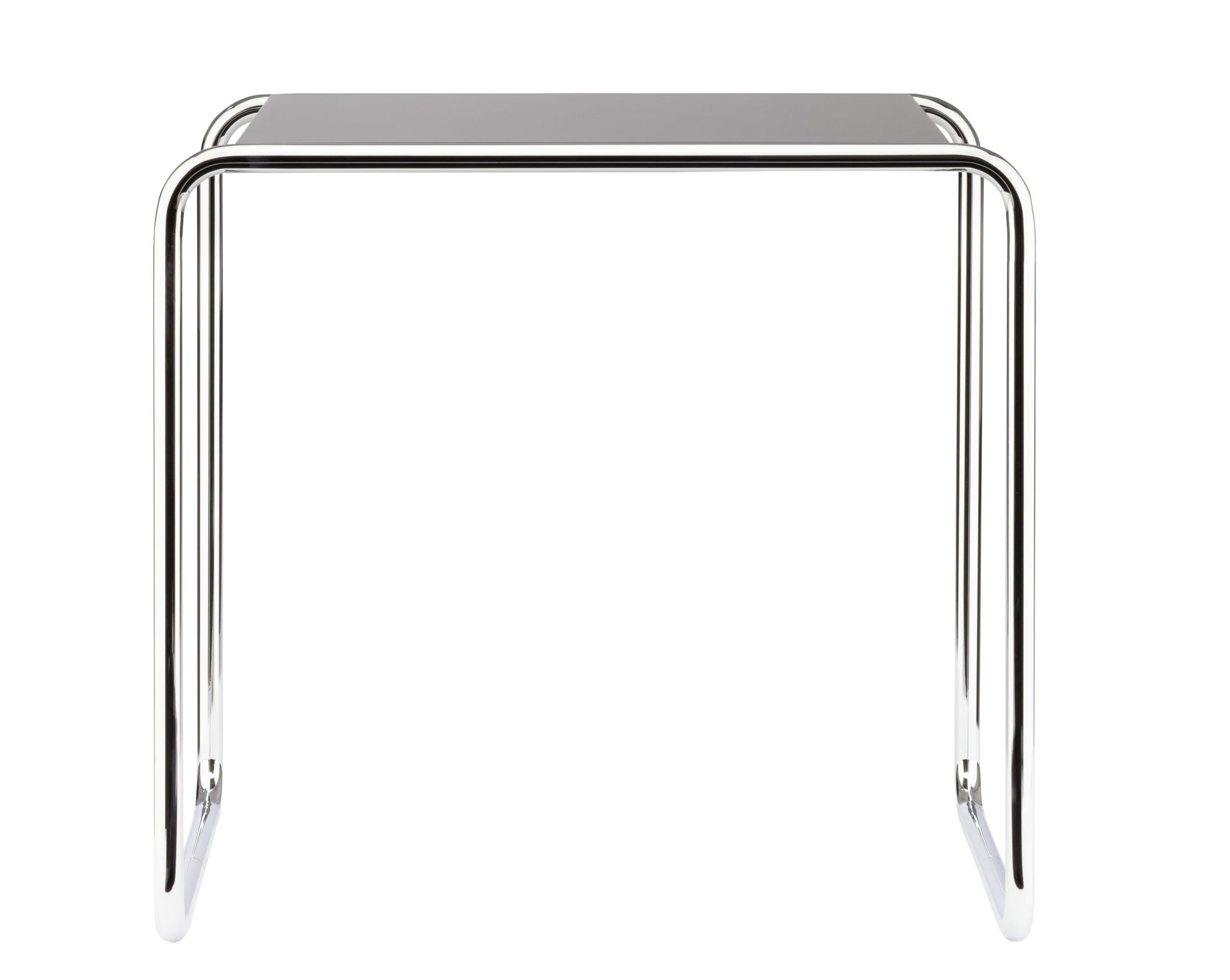 B 9 c Thonet Beistelltisch mit verchromtem Stahlrohrgestell und schwarzer Tischplatte. Moderner Designklassiker.