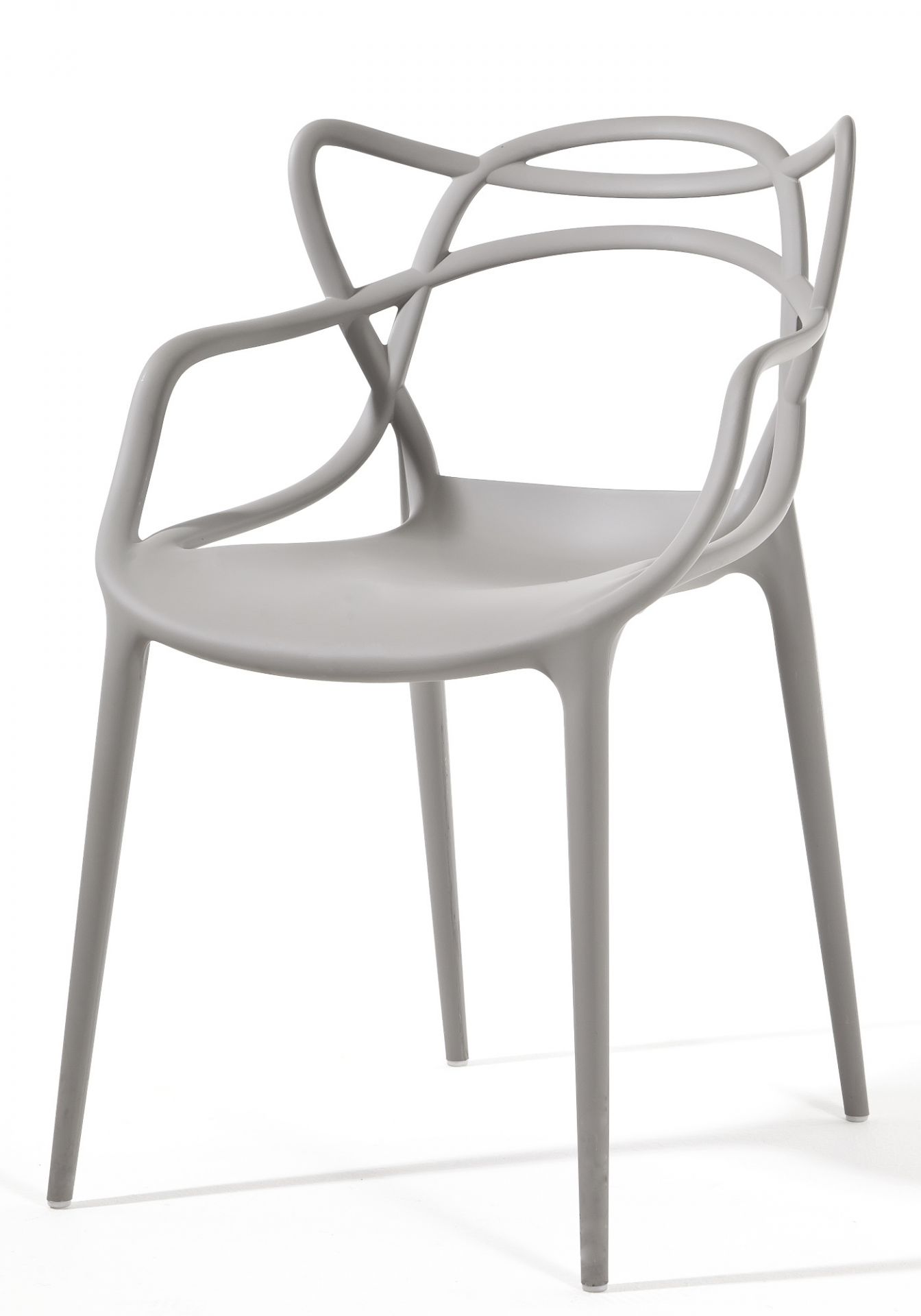 Grauer Masters Stuhl von Kartell mit Armlehnen und filigranem Design. Moderner Designstuhl.