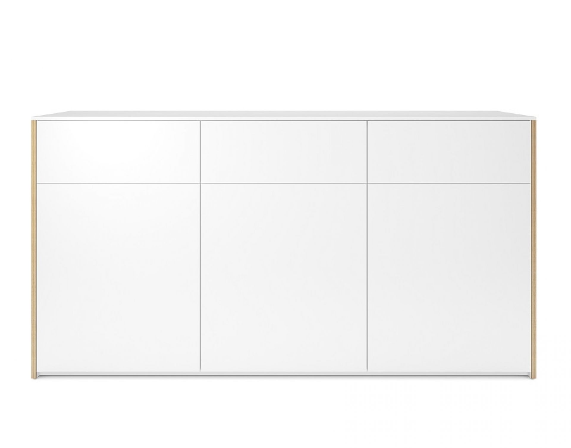 Weißes Modular Plus Sideboard von Müller Möbelwerkstätten mit drei Türen und drei Schubkästen.