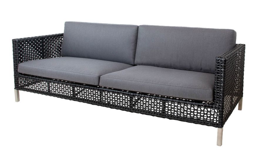 Graues Cane-Line Connect 2-Sitzer Sofa mit Kissensatz und schwarzem Rattan-Geflecht für den Außenbereich.