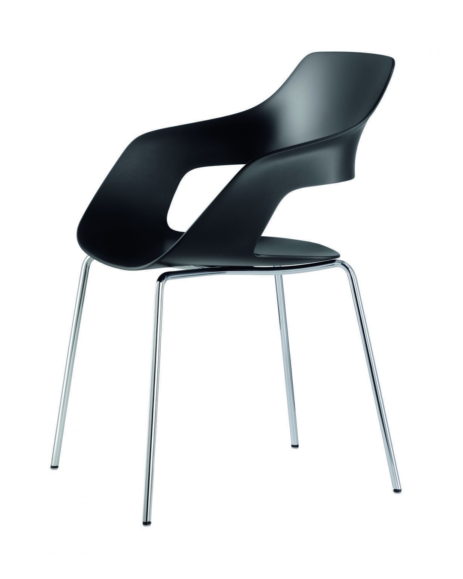 Schwarzer Occo Armlehnstuhl von Wilkhahn mit verchromtem Vierfußgestell, moderner Bürostuhl für Konferenzräume.