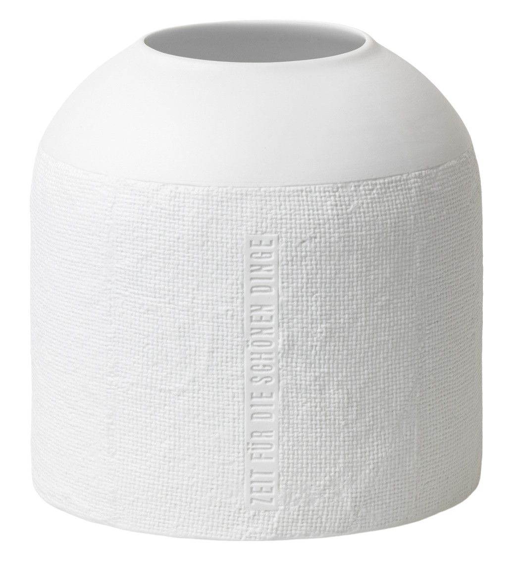 Weiße Formsprache Vase "Zeit für die schönen Dinge" von Räder, moderne Blumenvase für Wohnaccessoires.