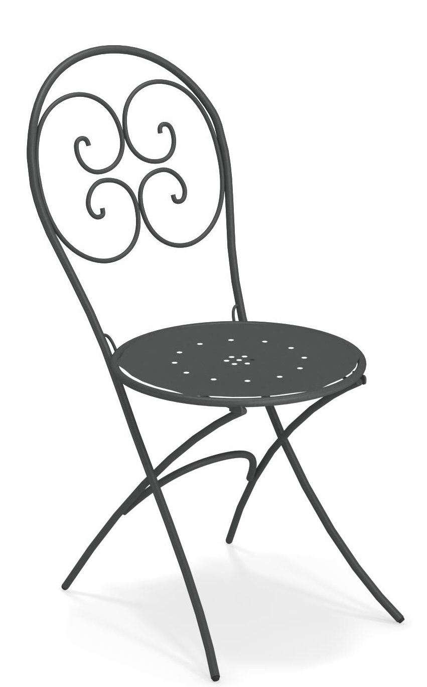 Grauer Pigalle Klappstuhl für den Garten von Emu, Outdoor-Möbel mit filigranem Design.
