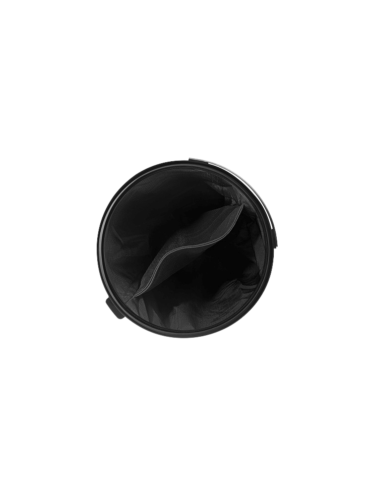 Schwarzer Vipp Wäschekorb von oben, mit herausnehmbarem Wäschesack und praktischer Inneneinteilung für helle und dunkle Wäsche.