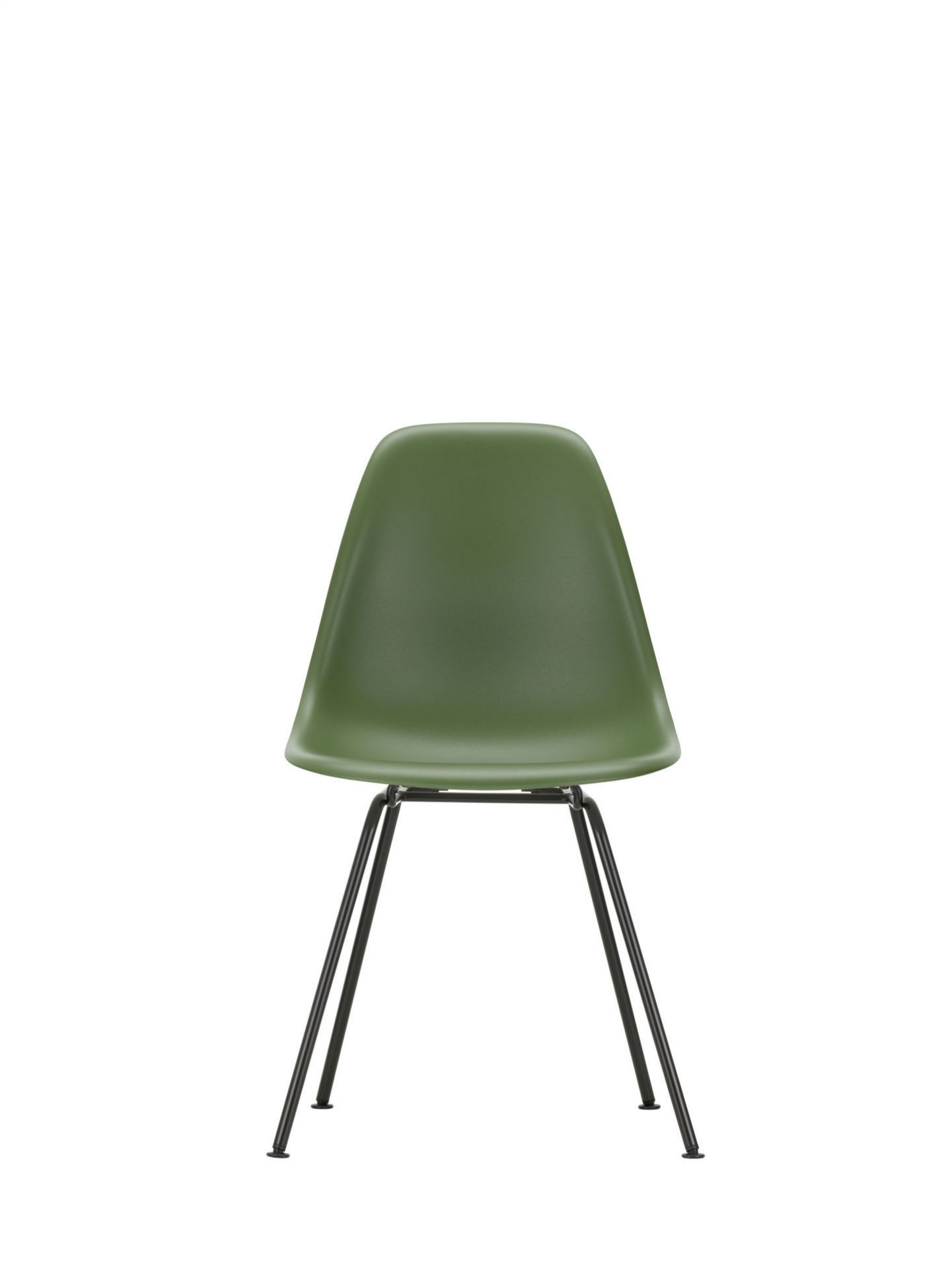 Grüner Eames Plastic Side Chair mit schwarzem DSX Untergestell von Vitra, Ansicht von hinten.