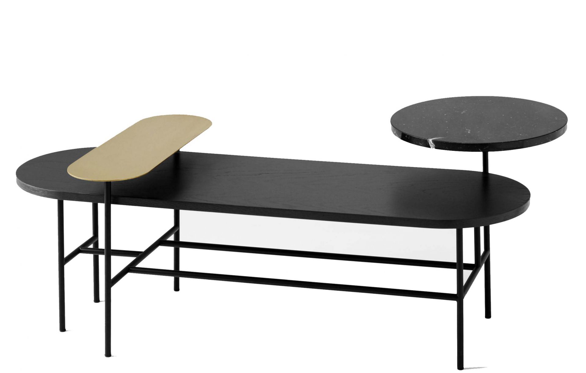 AndTradition Palette Table JH7 Couchtisch in Schwarz mit Marmor- und Messingdetails. Moderner Design Couchtisch.
