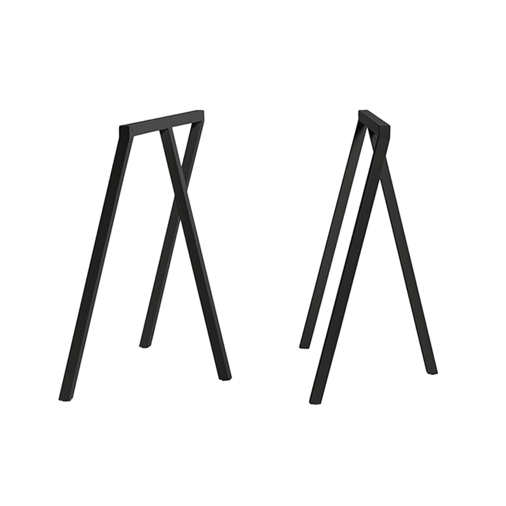 Zwei schwarze Loop Stand Tischgestelle von Hay, ideal für individuelle Tischprojekte.