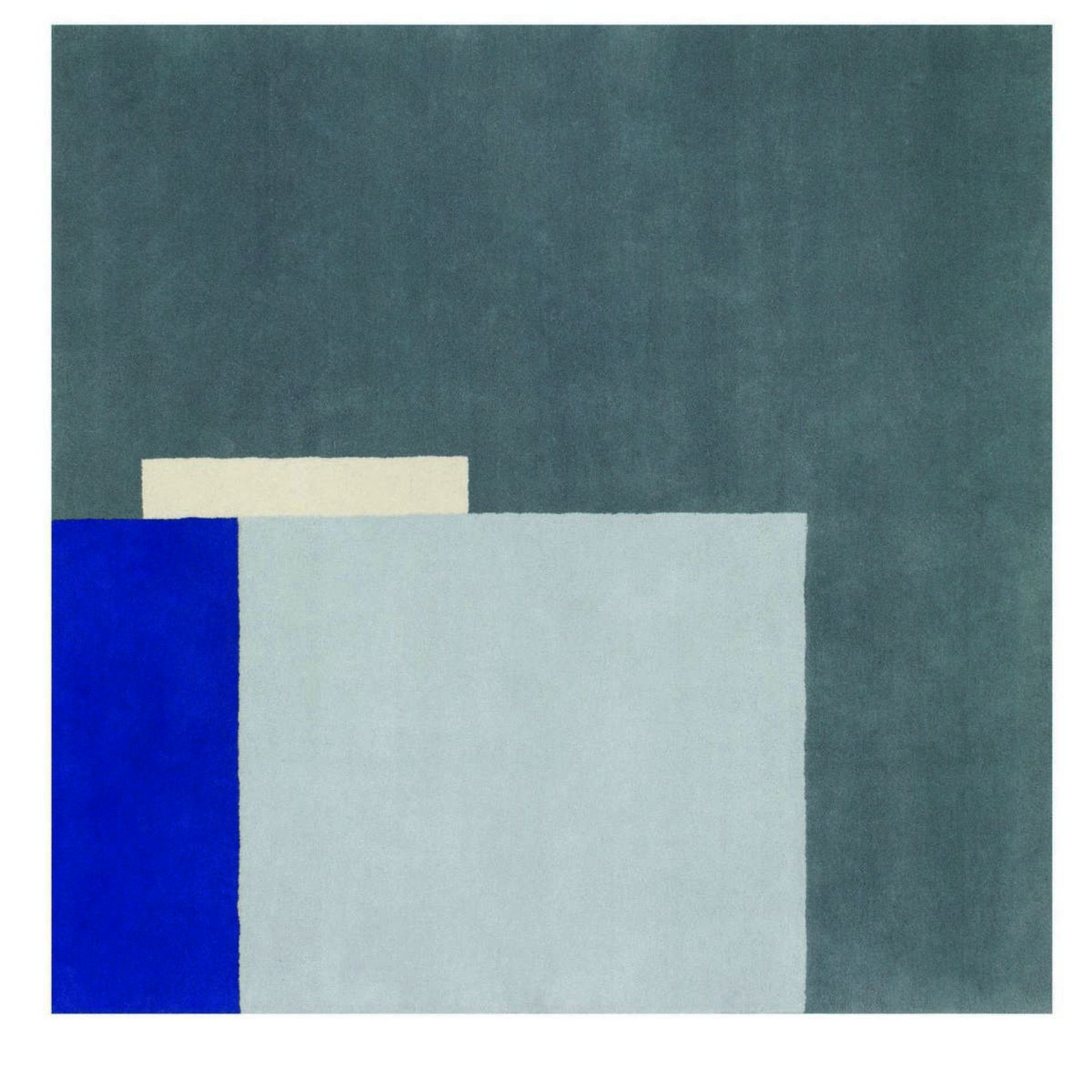 Roquebrune Teppich: Quadratischer Design Teppich in Blau- und Beigetönen, 200x200 cm.