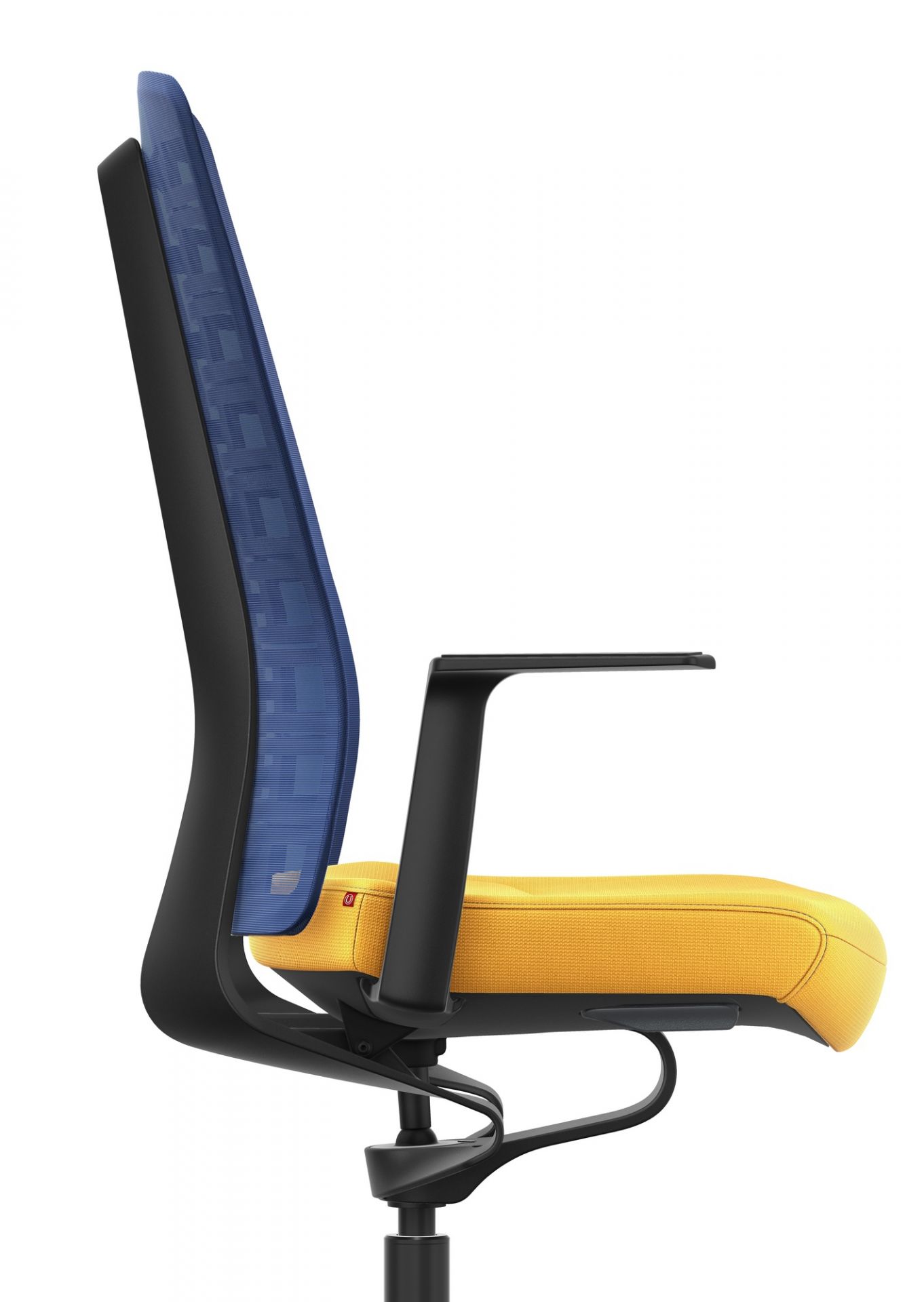 Pure Edition Bürostuhl Interstuhl, blaues Netzgewebe, gelber Sitz, ergonomischer Drehstuhl für Büro und Homeoffice.