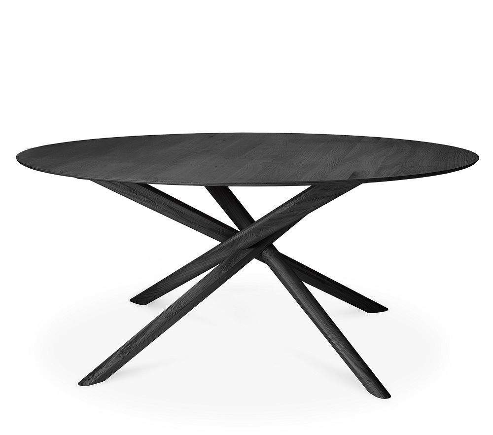 Schwarzer, runder Esstisch Mikado von Ethnicraft aus Eiche mit einzigartigem Untergestell.