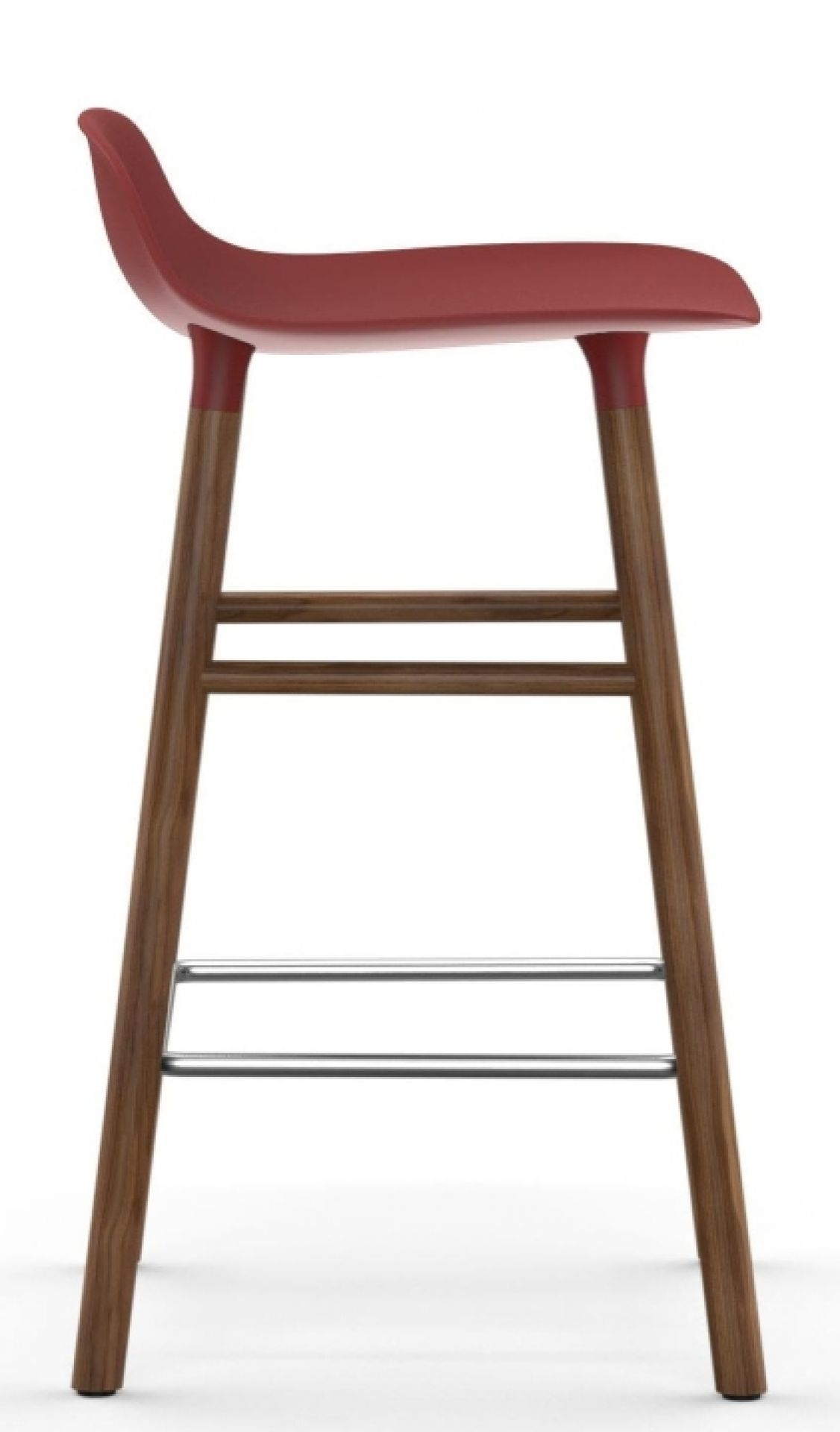 Nahaufnahme des Form Barstool Barhockers H 65 cm von Normann Copenhagen mit Holzbeinen und Fußstütze.