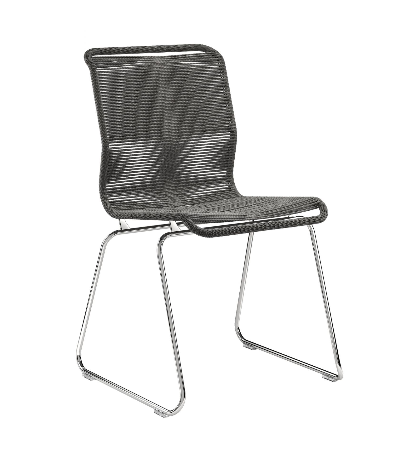 Panton One Outdoor Stuhl in Grau mit verchromtem Gestell, ideal für Garten und Terrasse.