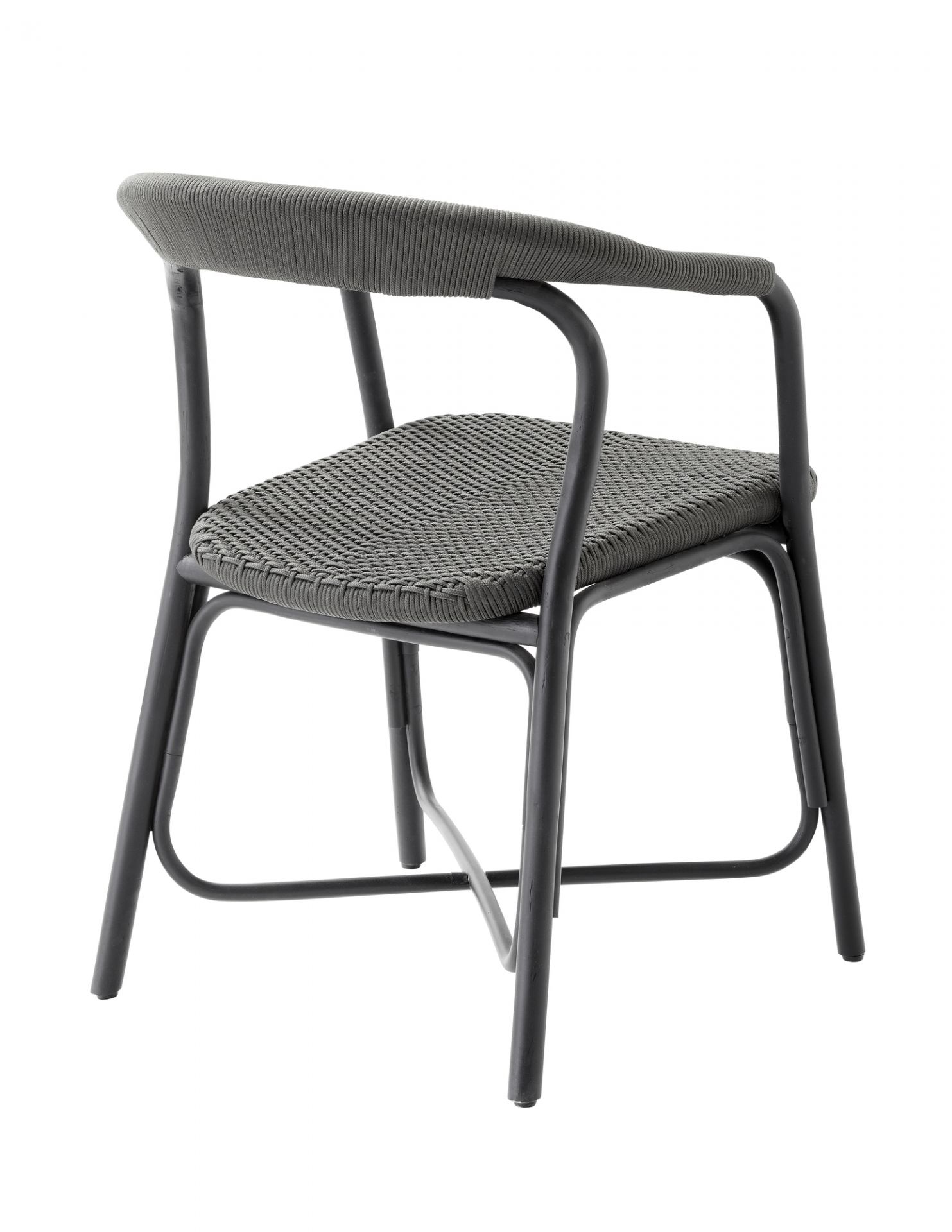 Grauer Cane-Line Noble Stuhl mit Armlehnen und geflochtener Sitzfläche, Gartenmöbel für Terrasse.