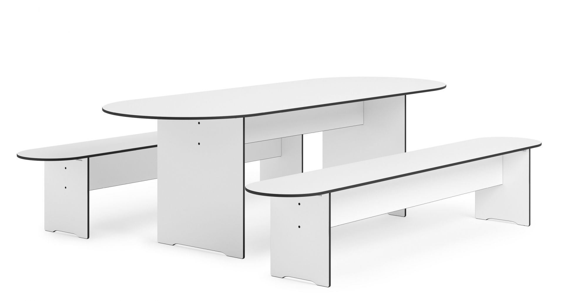 Riva Vario Round Tisch von Conmoto, XL Outdoor Esstisch mit Bänken, weiß.