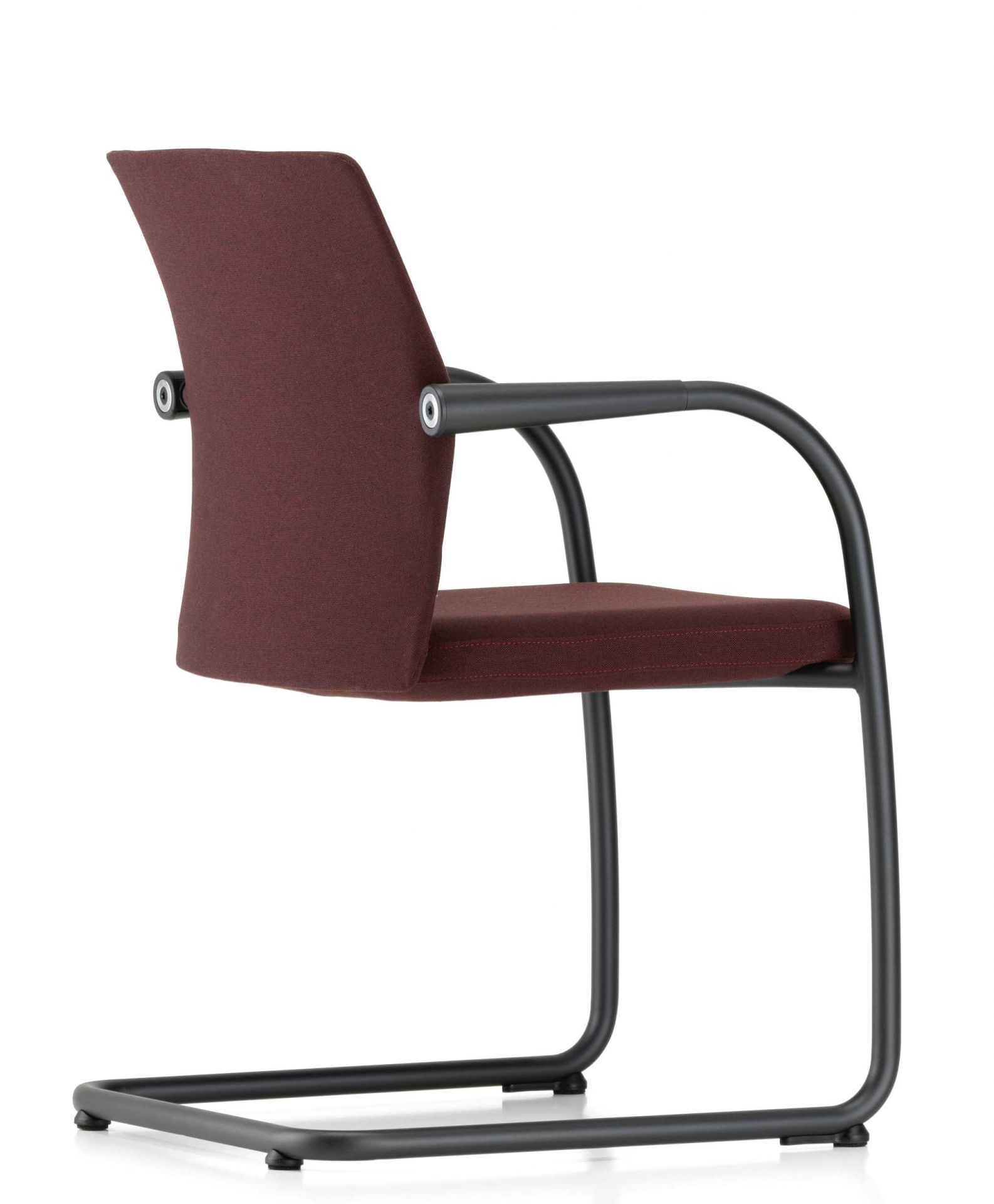 ID Visitor Trim Freischwinger von Vitra, brauner Stoffbezug, schwarzes Gestell, Bürostuhl, Besucherstuhl.