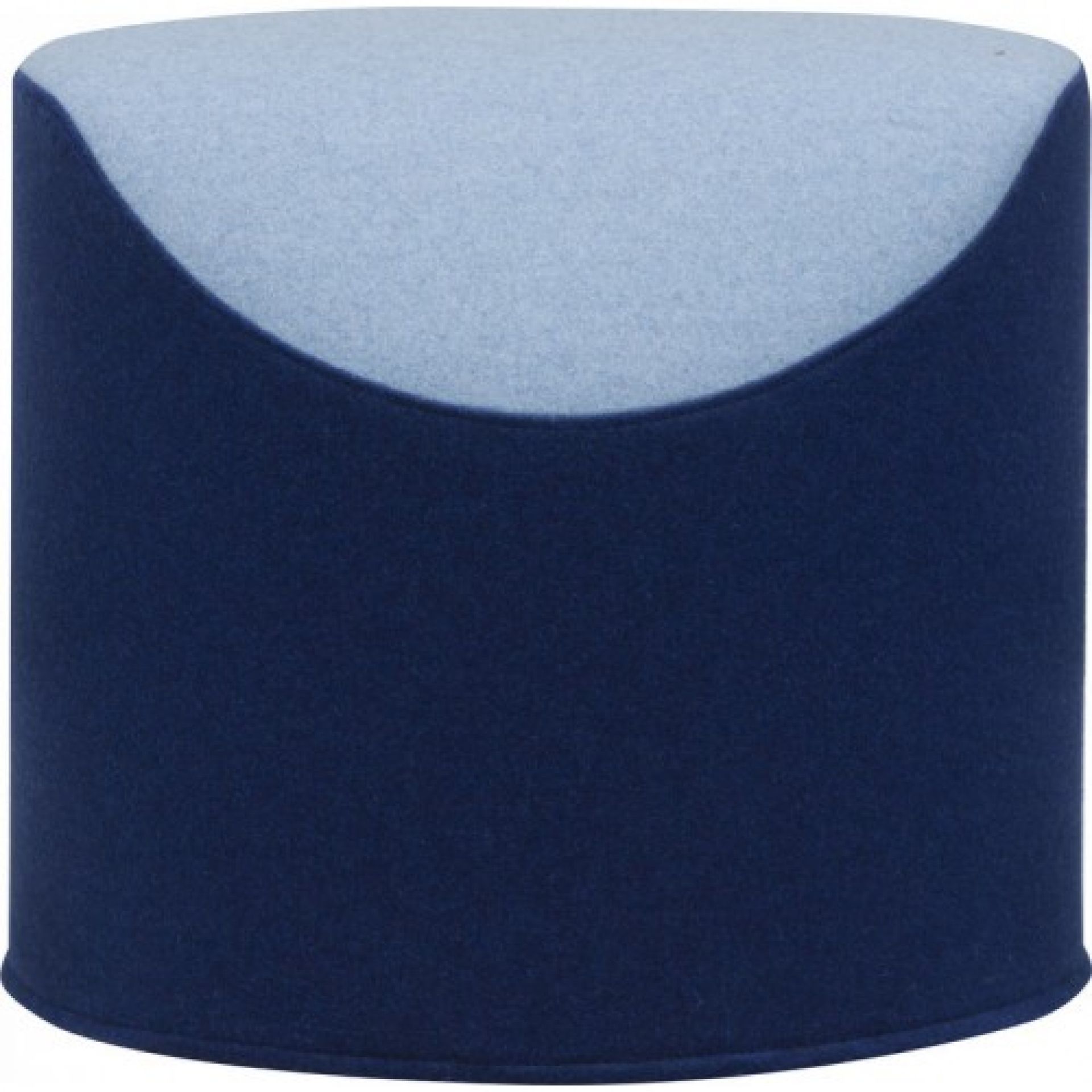 Blauer Coral Hocker von Softline, runder Sitzhocker mit hellblauem Einsatz, modernes Möbelstück für Wohnzimmer.